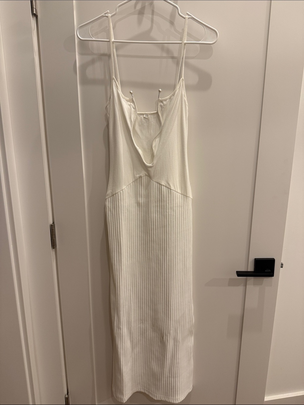 Light Cream Ribbed Slip Dress with Spaghetti Straps